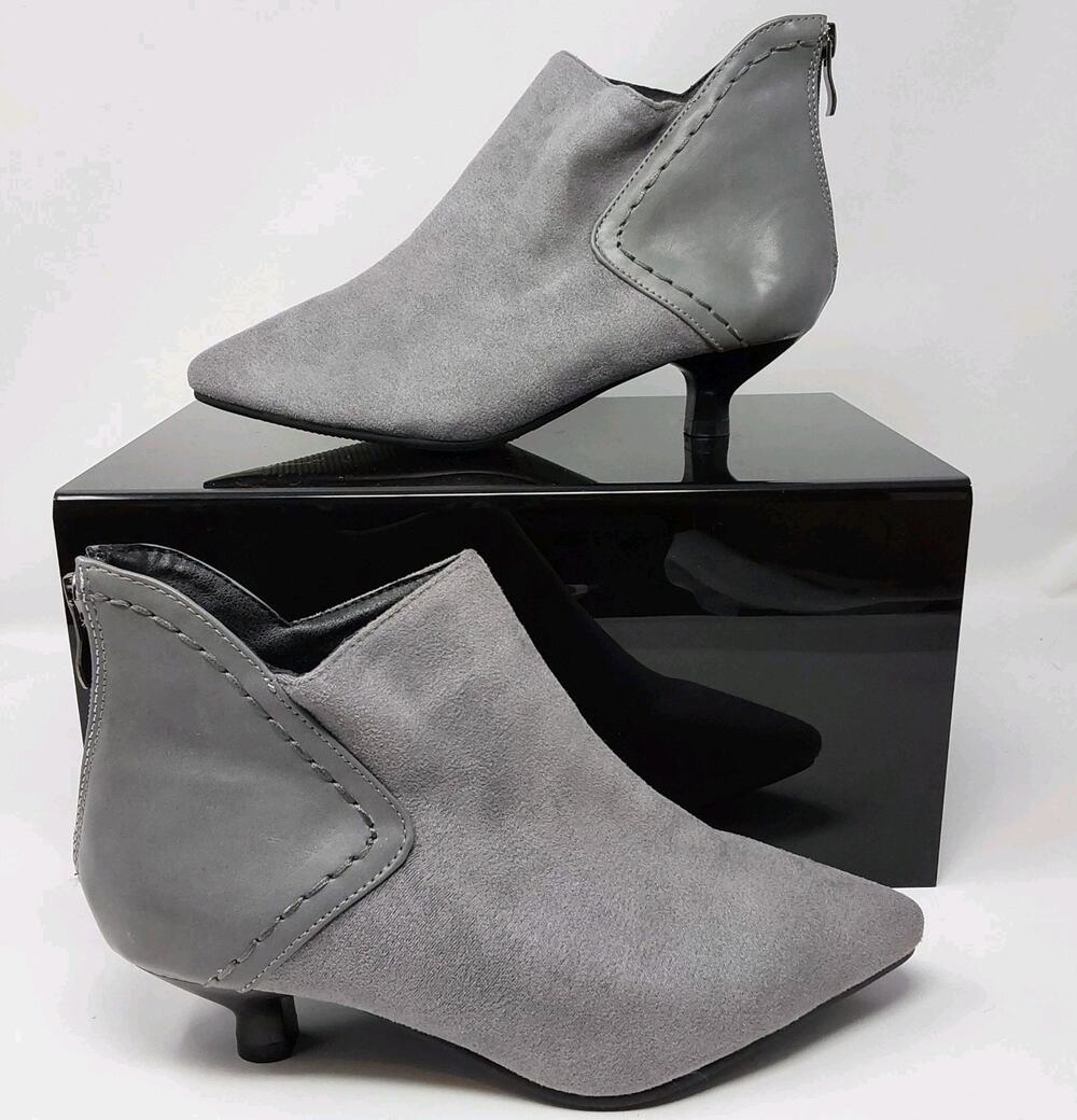 Womens Gray Pointed Toe Ankle Booties Kitten Heel Back Zip Size EU 36 US 5.5